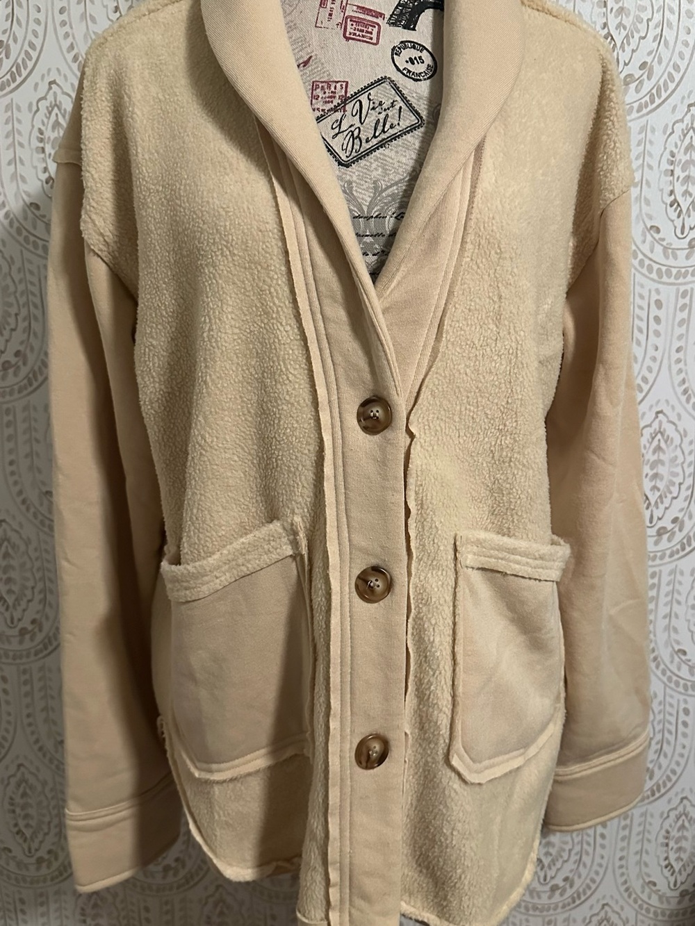 Hem & Thread Cream Sherpa Button-Front Teddy Jacket